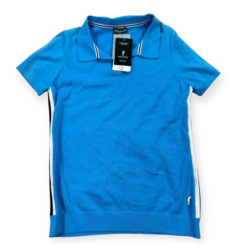 Golfino Shirt Women's‎ Size 10 Blue Polo Perfect Round Knitted Pima Cotton